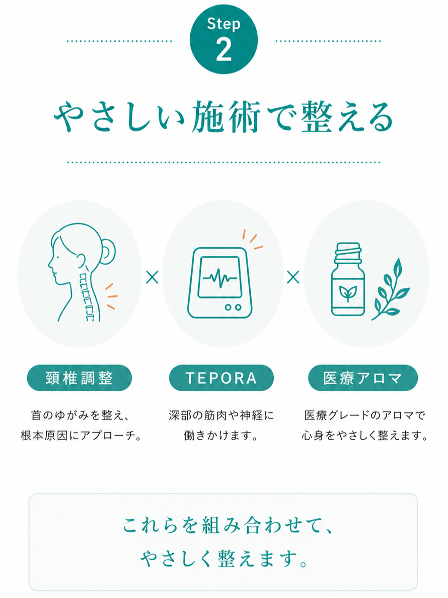 やさしい施術でお身体を整える頭痛整体