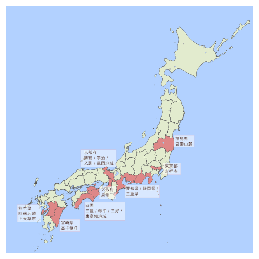 Red：モデルコース完成済　　　Gray：WEBページもしくはツアー開発中