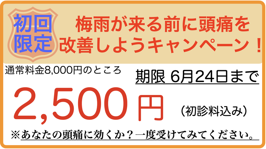 頭痛を治して新年度を迎えよう初回限定キャンペーン！　通常8000円のところ2500円　期限4月6日まで