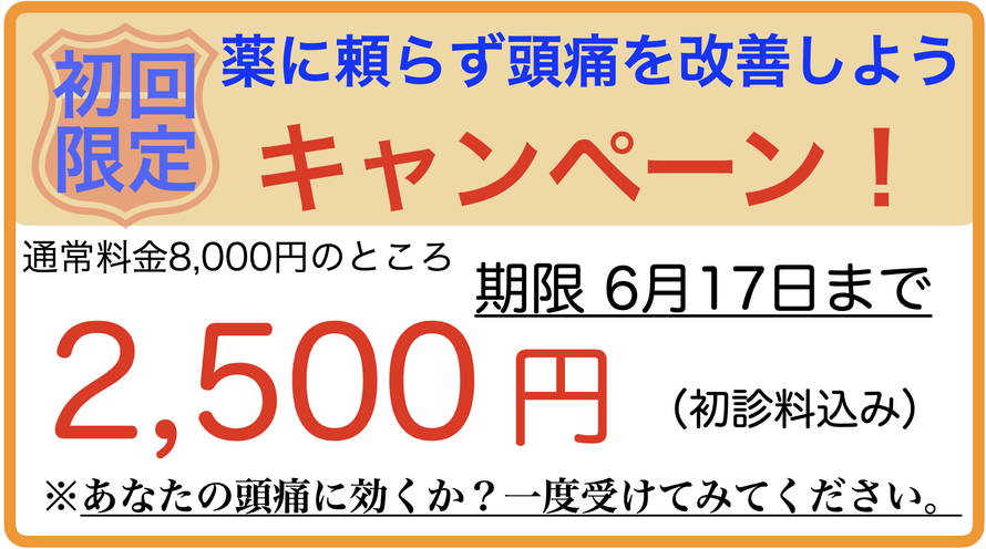 頭痛を治して新年度を迎えよう初回限定キャンペーン！　通常8000円のところ2500円　期限4月6日まで