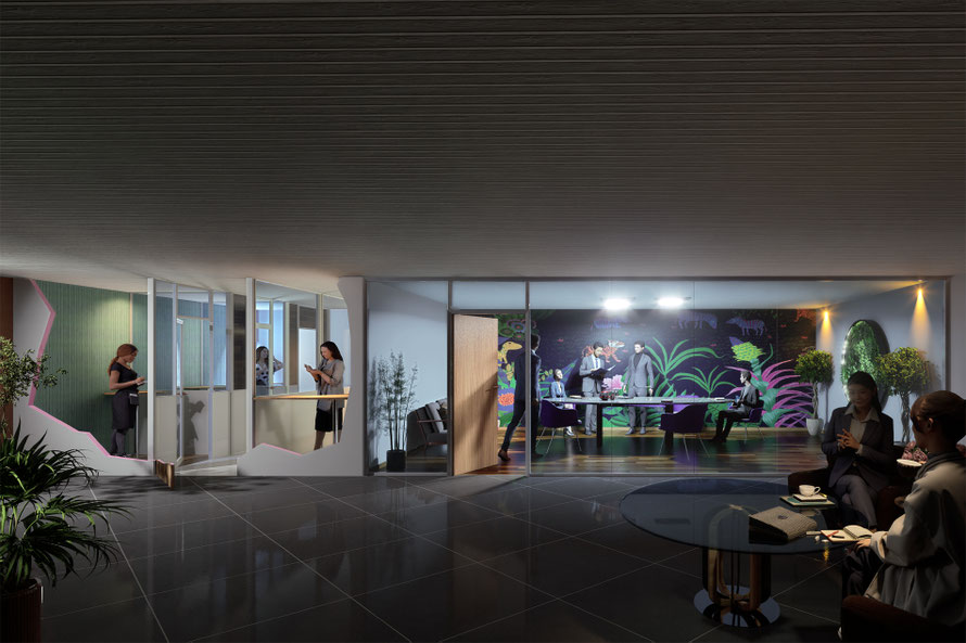 Aménagement de bureaux avec cloisons industrielles et espaces de travail modernes pour environnement professionnel