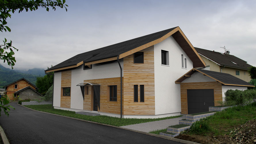 Rendu 3D intégré sur fond photographique pour projet de permis de construire PCMI 6, Haute-Savoie