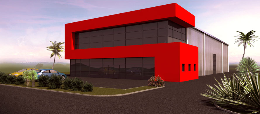 Rendu 3D d’un projet de bâtiment industriel situé en Guyane française