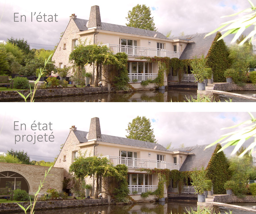 insertion d'image en 3D sur fond photo d'une propriété de luxe  ocoeurdesplans