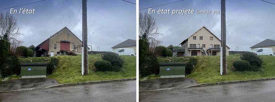 pcmi 6 image en 3D en état et en état projeté o coeurdesplans Image 3D pour un changement de destination d'un bâtiment existant