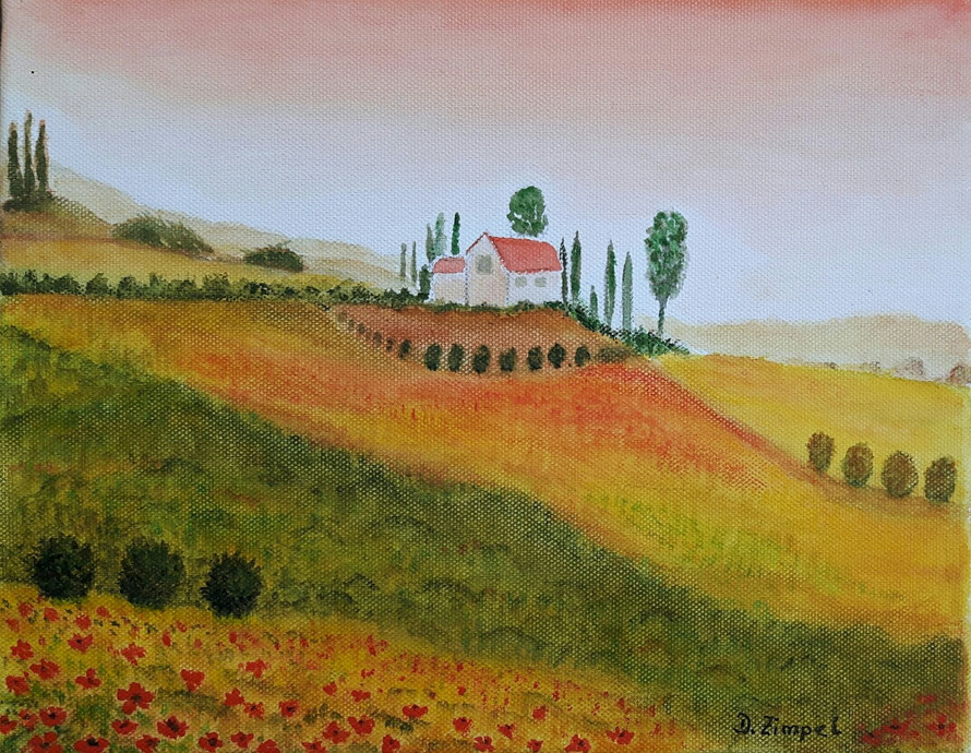 Mediterrane Landschaft - Aquarell auf Leinwand