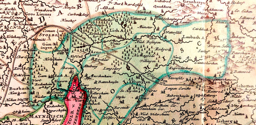 Ausschnitt aus: J. C. Homann, S.R. Imp. Comitatus Hanau, ca. 1720. Eigener Besitz.