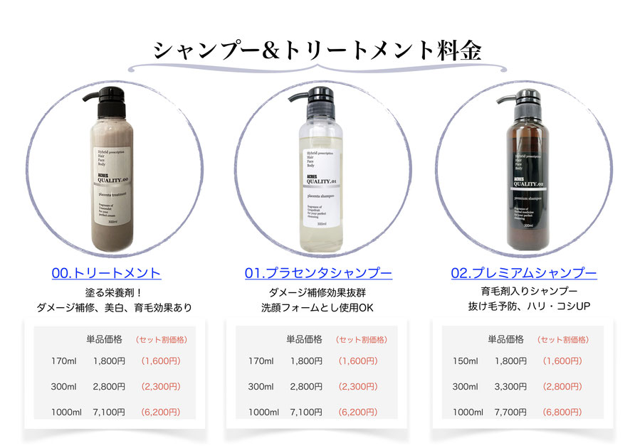 アクレスクオリティ　プラセンタシャンプー＆トリートメント料金