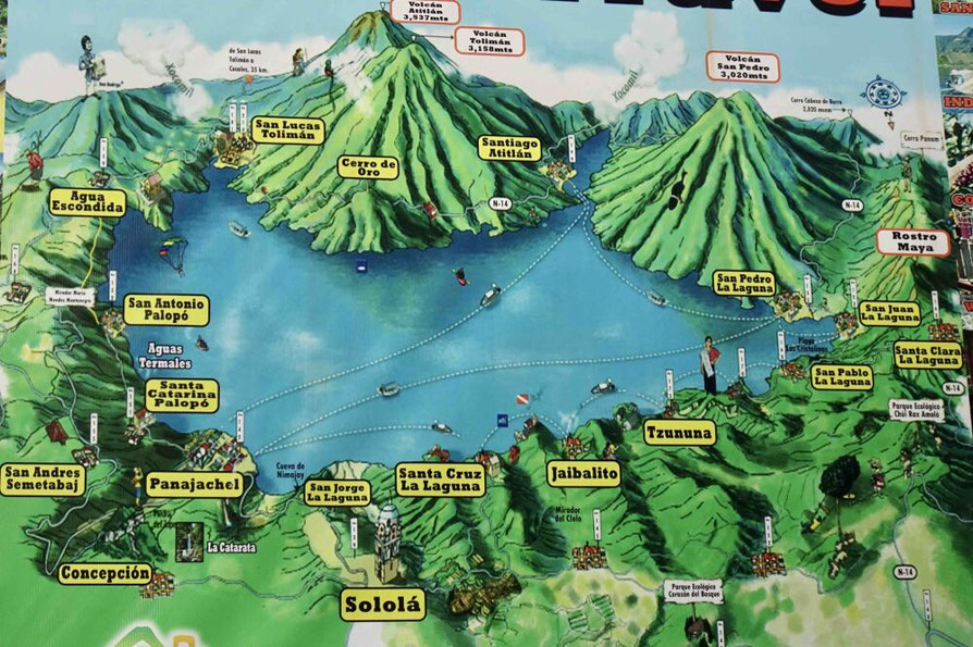 Guatemala : carte du lac Atitlán