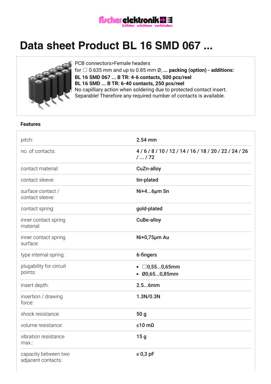 BL-16-SMD-067-72 | 2.54mmピッチ 表面実装用連結ソケット 72極