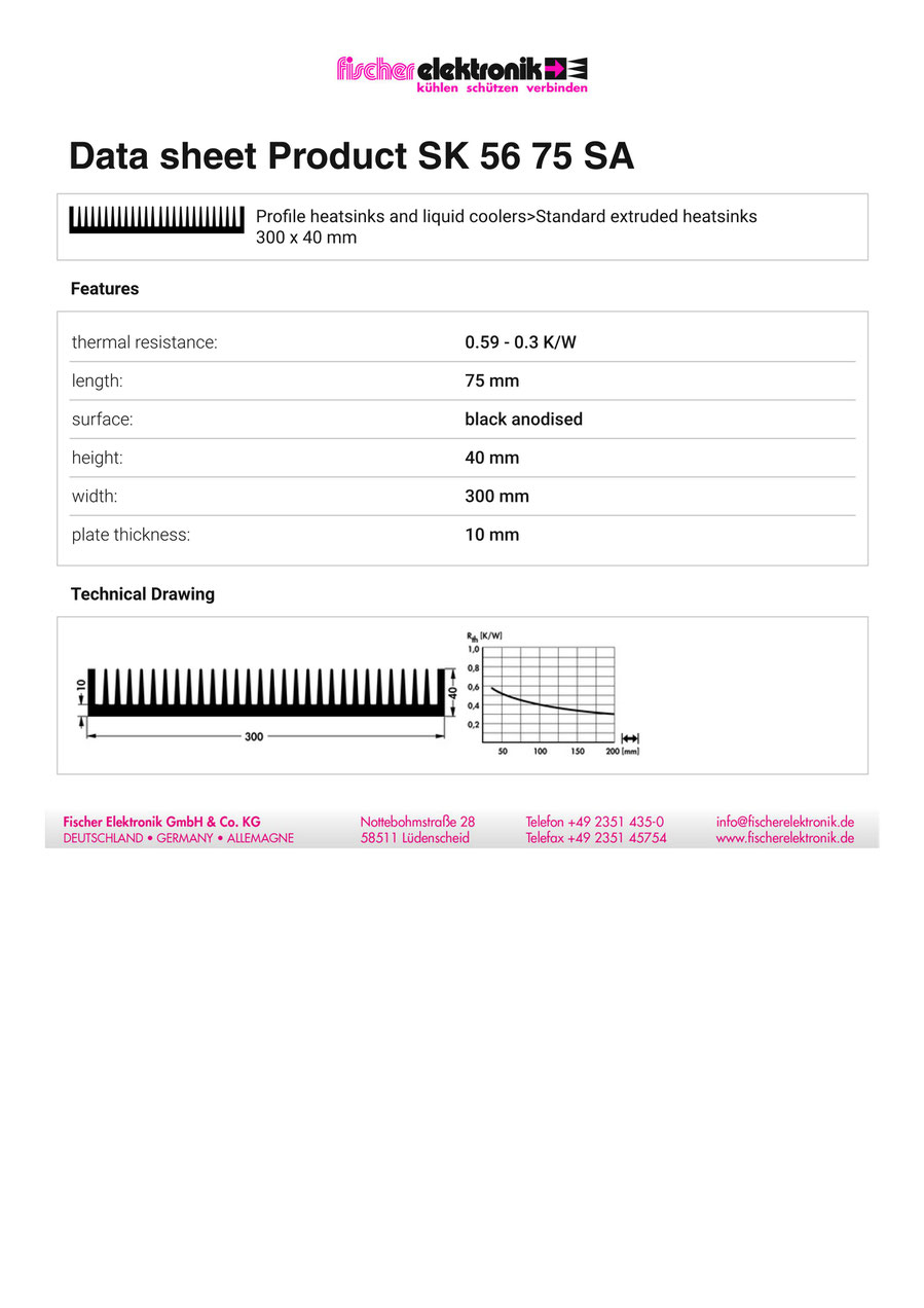 SK-56-75-SA  Fischer Elektronik ヒートシンク 押出成形 角型 アルミ