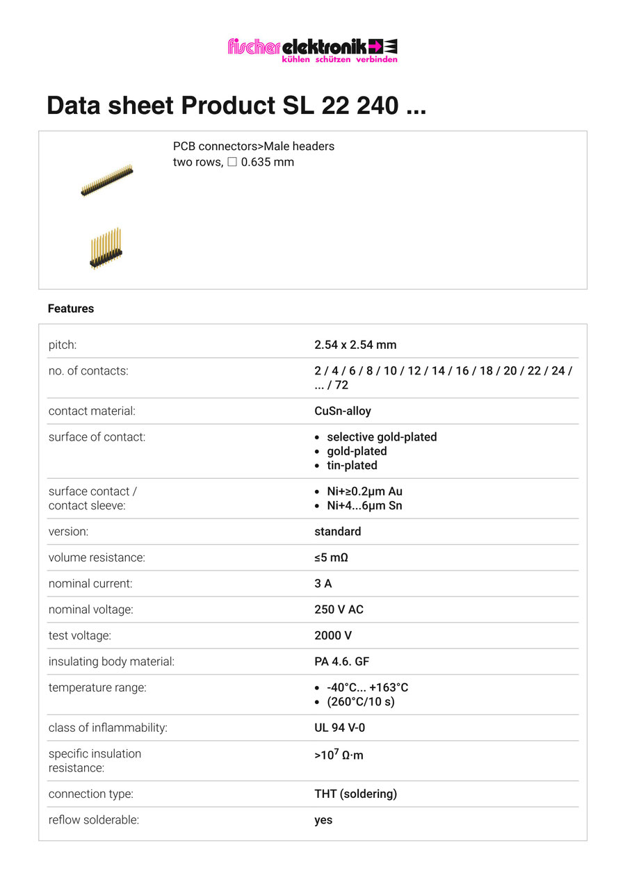 SL-22-240 | 2.54mmピッチ ピンヘッダー 2列 2-72ピン連結