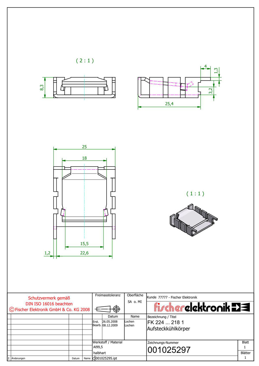 FK224MI218-1 TO-218パッケージ用クリップオンヒートシンク　図面データ