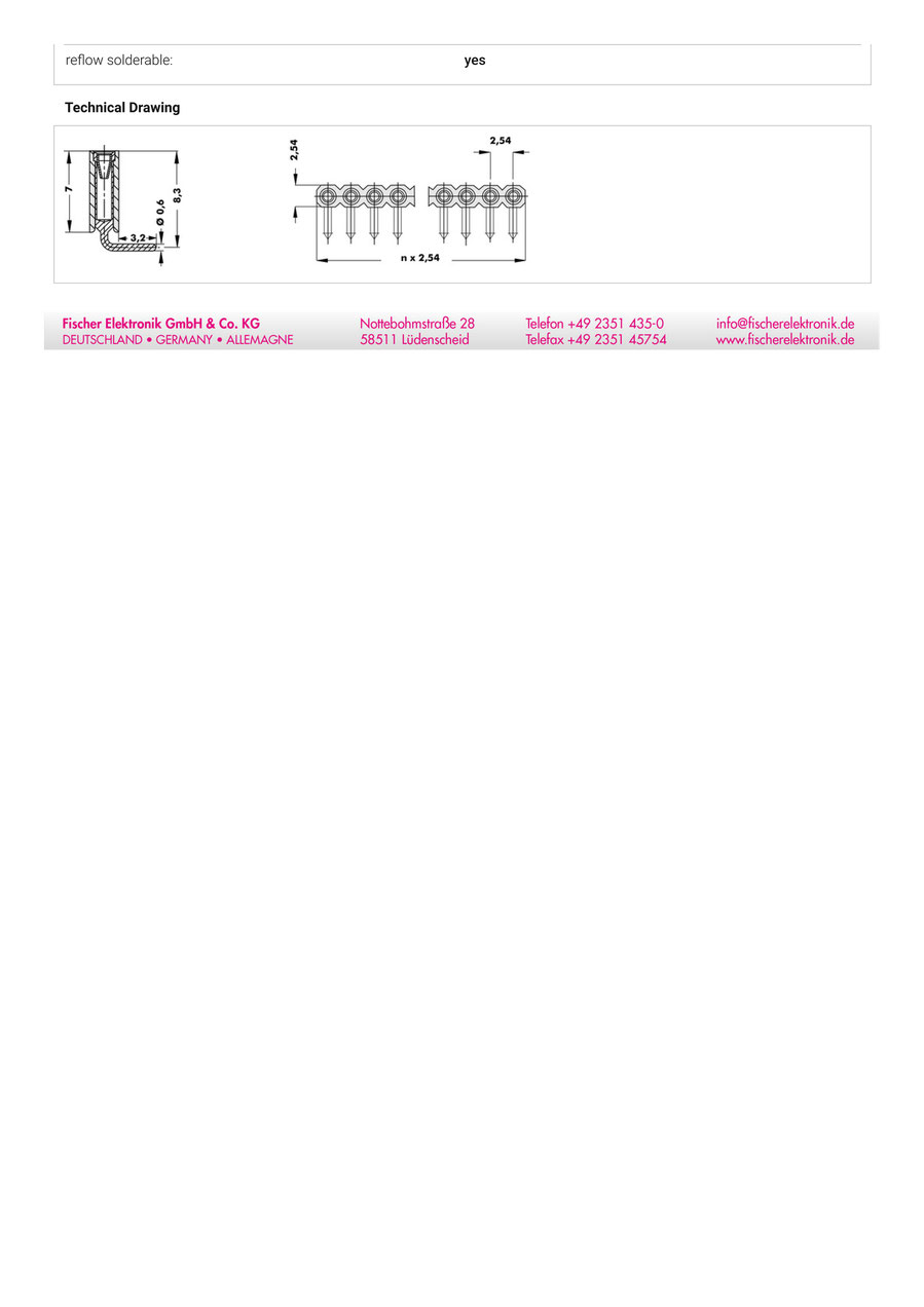 BL-7-36 | 2.54mmピッチ 連結ソケット 36極 ライトアングル　Fischer Elektronik