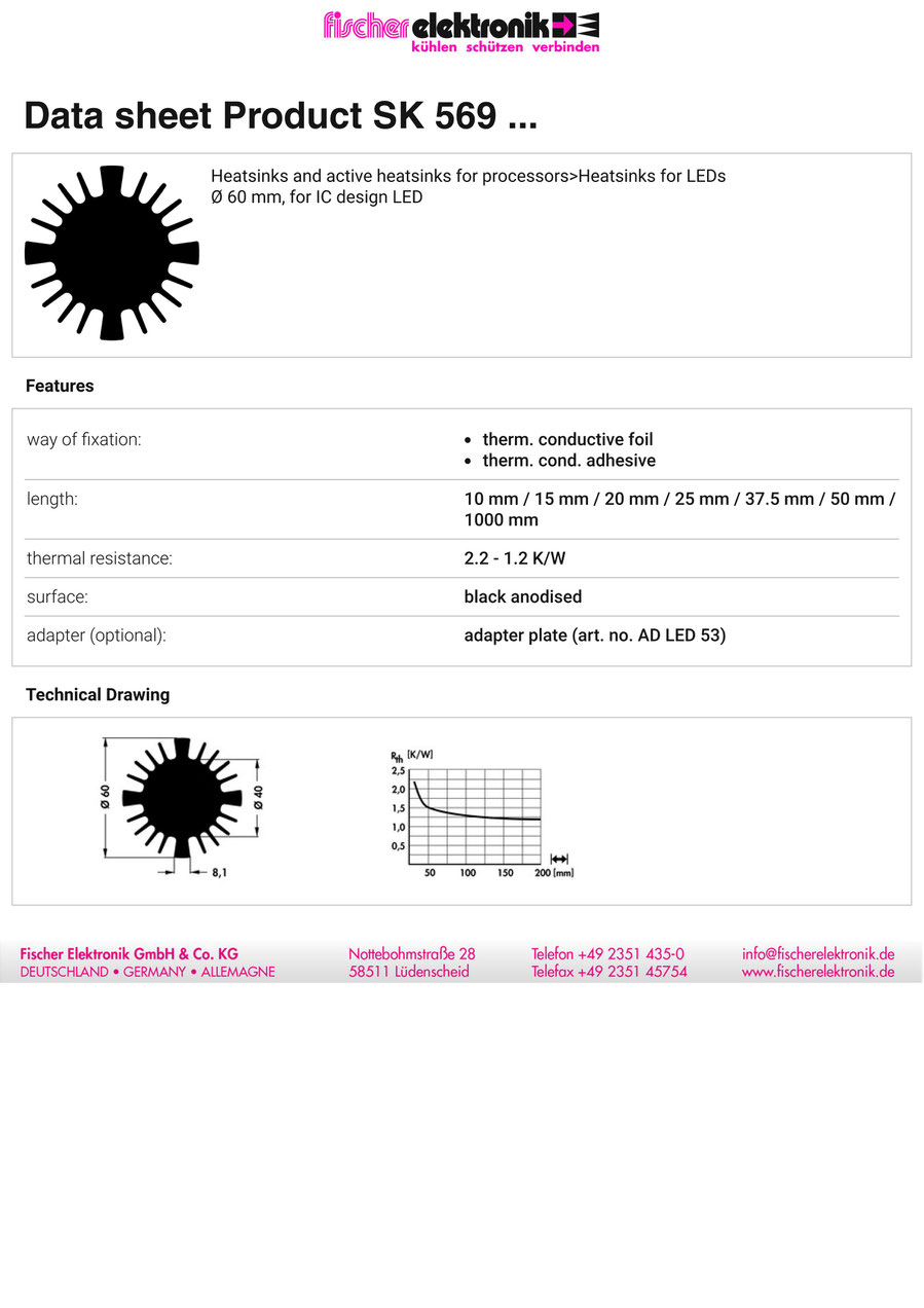 SK-569 | Ø 60 mm  | LED用ヒートシンク | Fischer Elektronik