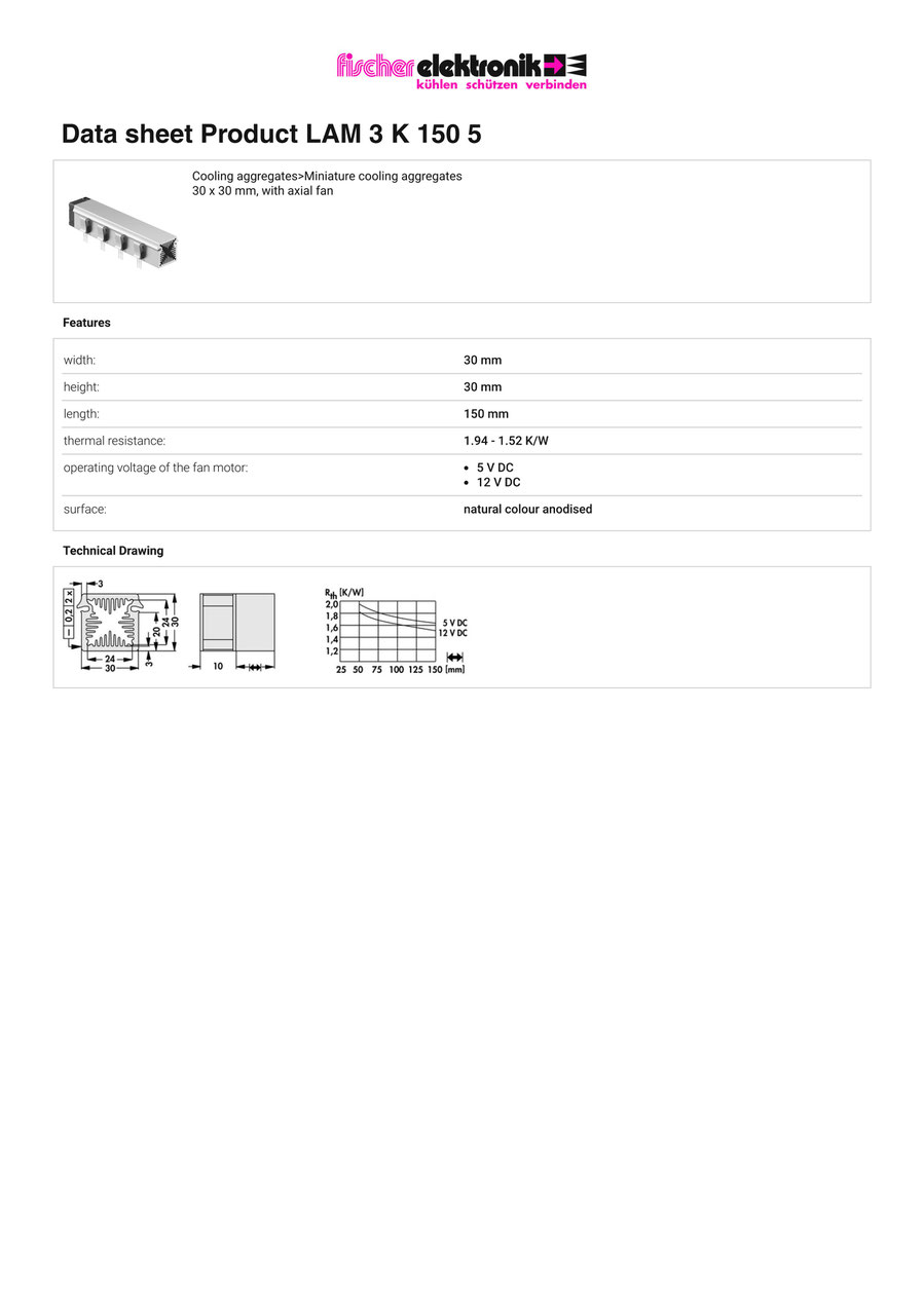 LAM-3-K-150-05 | 基板実装用軸流ファン付きヒートシンク | Fischer Elektronik