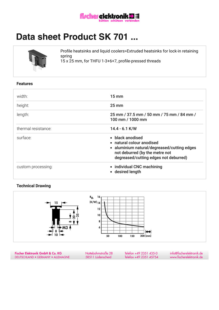 SK-701 | トランジスタクリップ固定 アルミヒートシンク | Fischer Elektronik