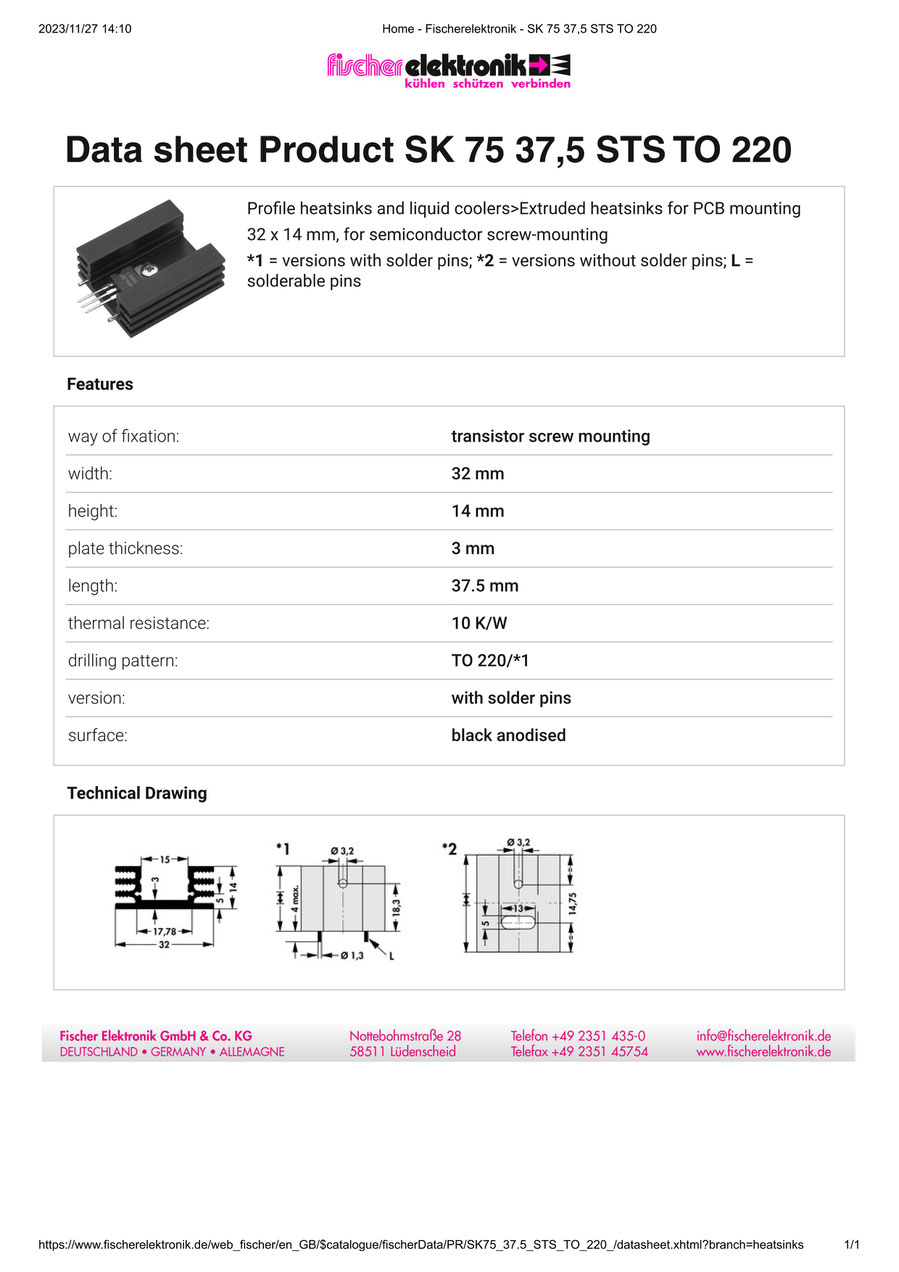 SK-75-37,5-STS-TO-220 | ソルダーピン付きヒートシンク