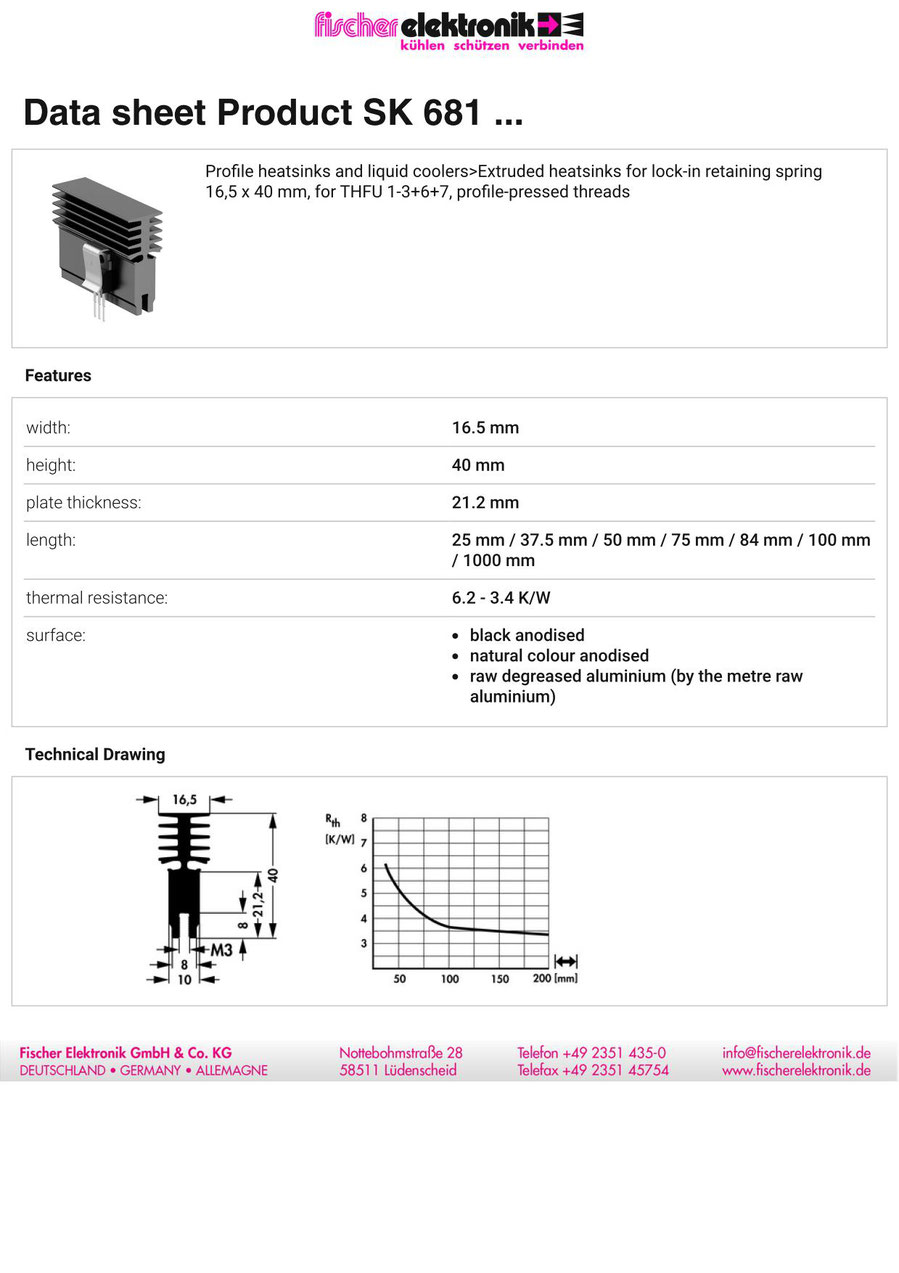 SK-681 | クリップ固定用押出成形ヒートシンク | Fischer Elektronik