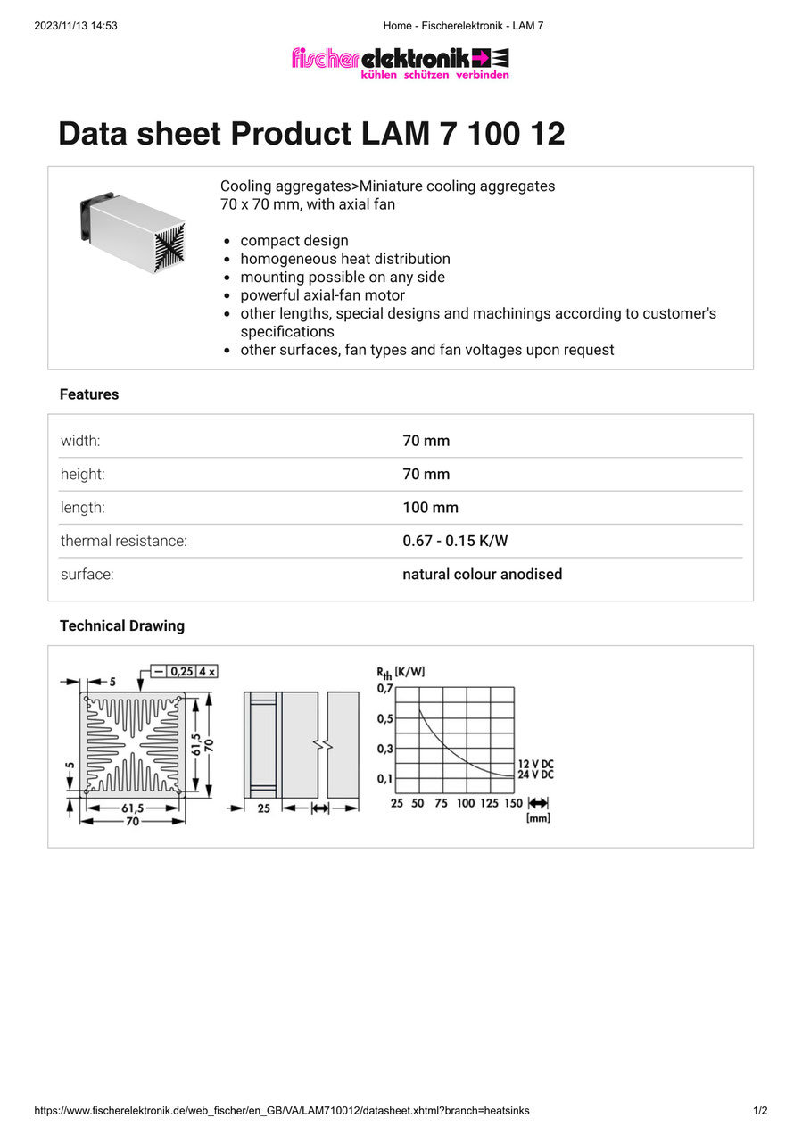 LAM-7-100-12 | 基板実装用軸流ファン付きヒートシンク