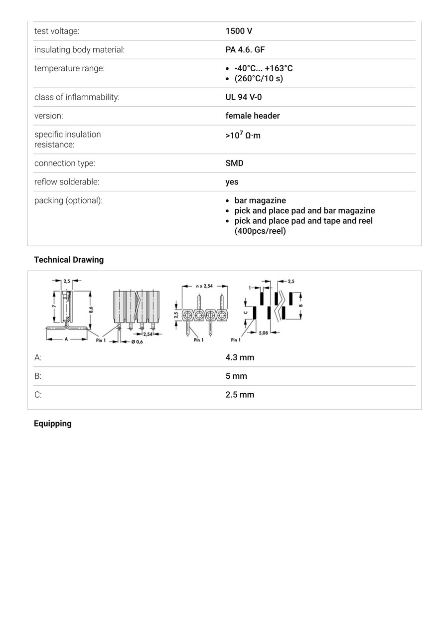 BL-15-SMD-043-36 | 2.54mmピッチ 表面実装用連結ソケット 36極