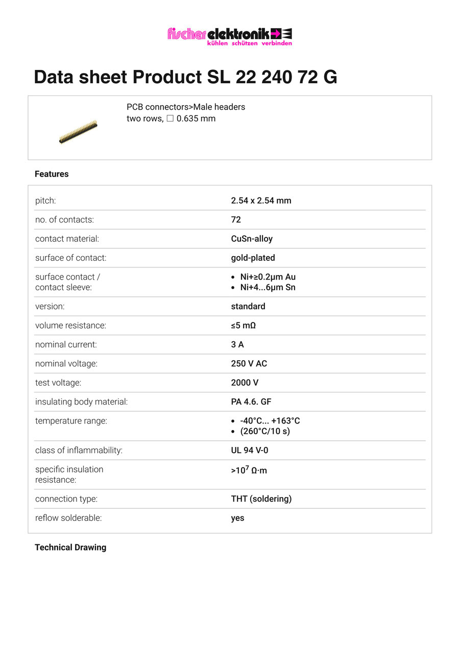 SL-22-240-72-G | 2.54mmピッチ ピンヘッダー 72ピン連結