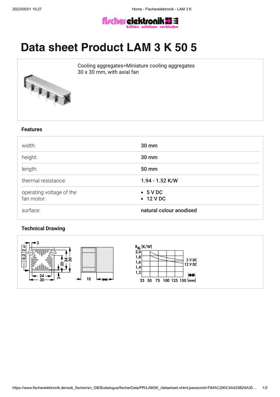 LAM-3-K-50-05 | 基板実装用軸流ファン付きヒートシンク | Fischer Elektronik