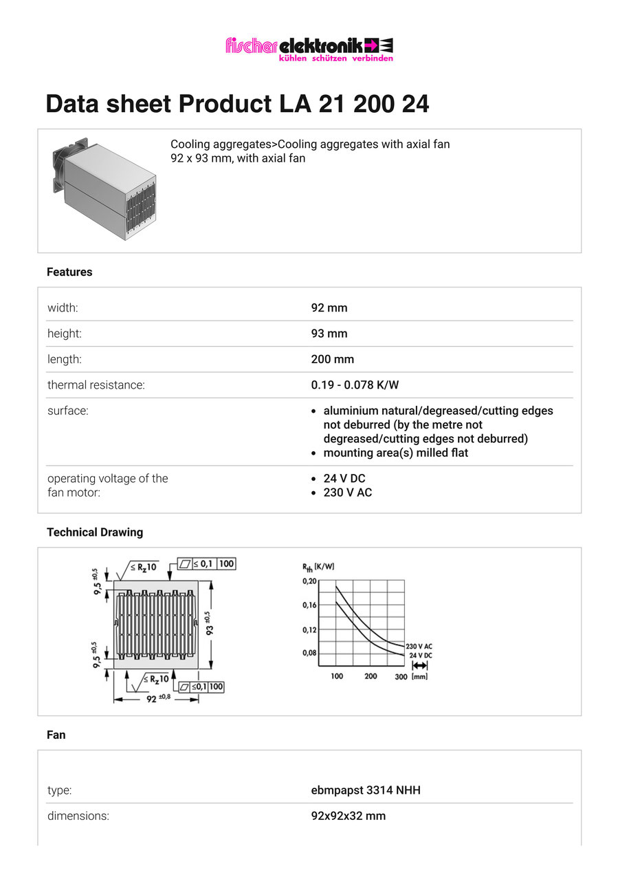 LA-21-200-24 | 軸流ファン付きヒートシンク |Fischer Elektronik