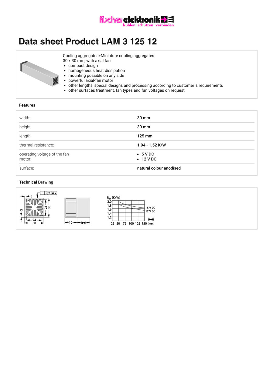 LAM-3-125-12 | 基板実装用軸流ファン付きヒートシンク |Fischer Elektronik