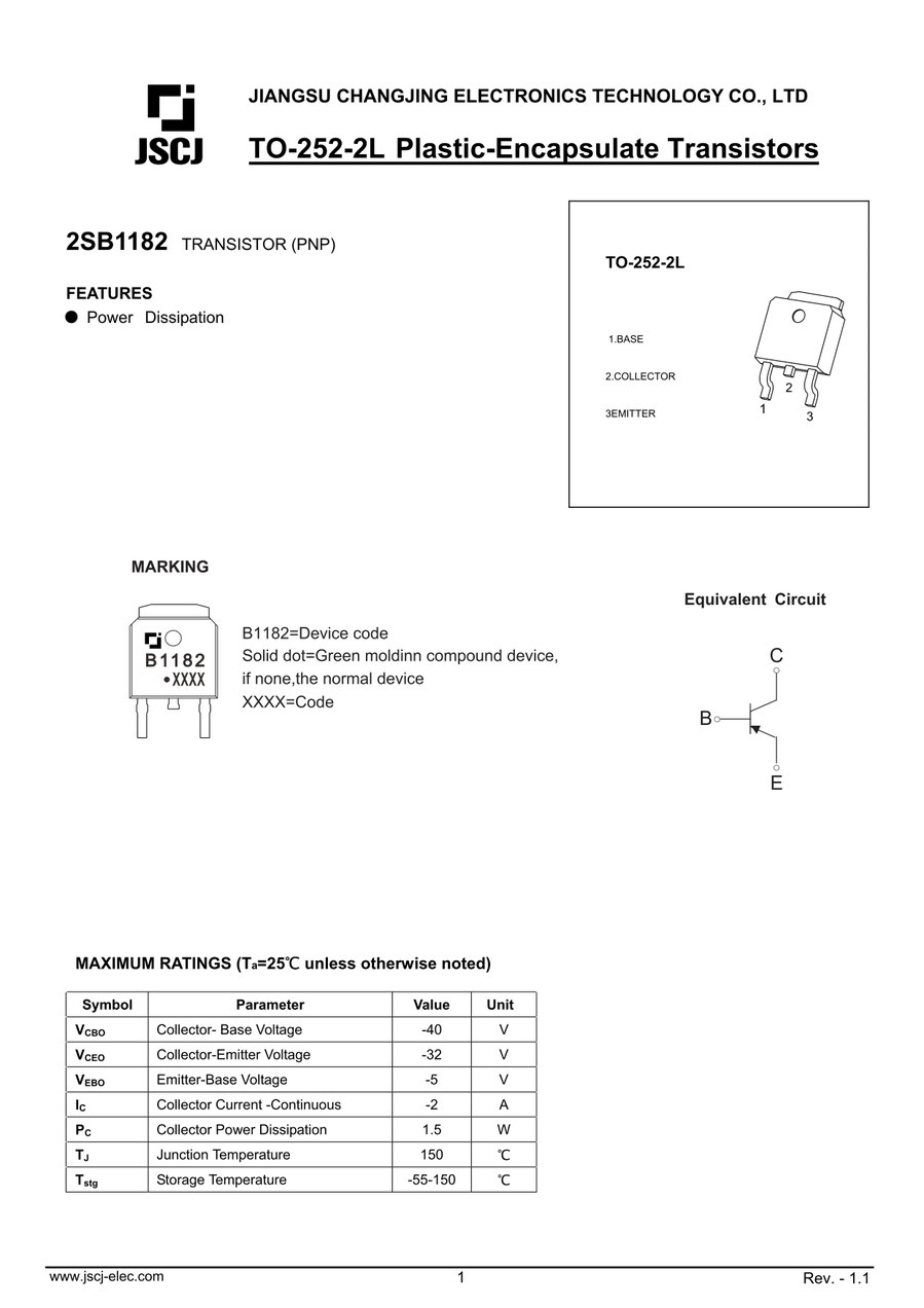 2SB1182（TO-252-2L）トランジスタ | JSCJ製
