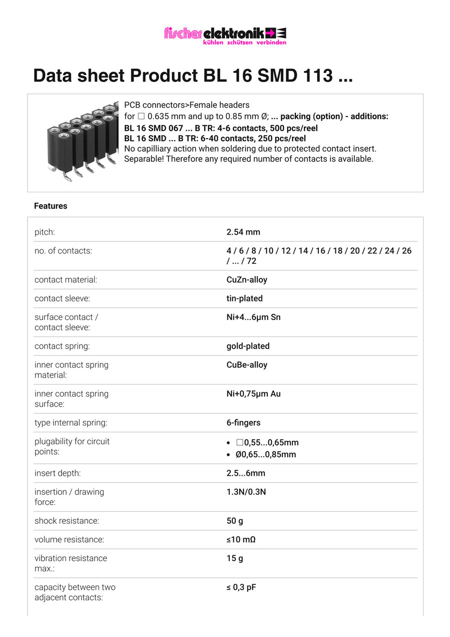 BL-16-SMD-113-72 | 2.54mmピッチ 表面実装用連結ソケット 72極