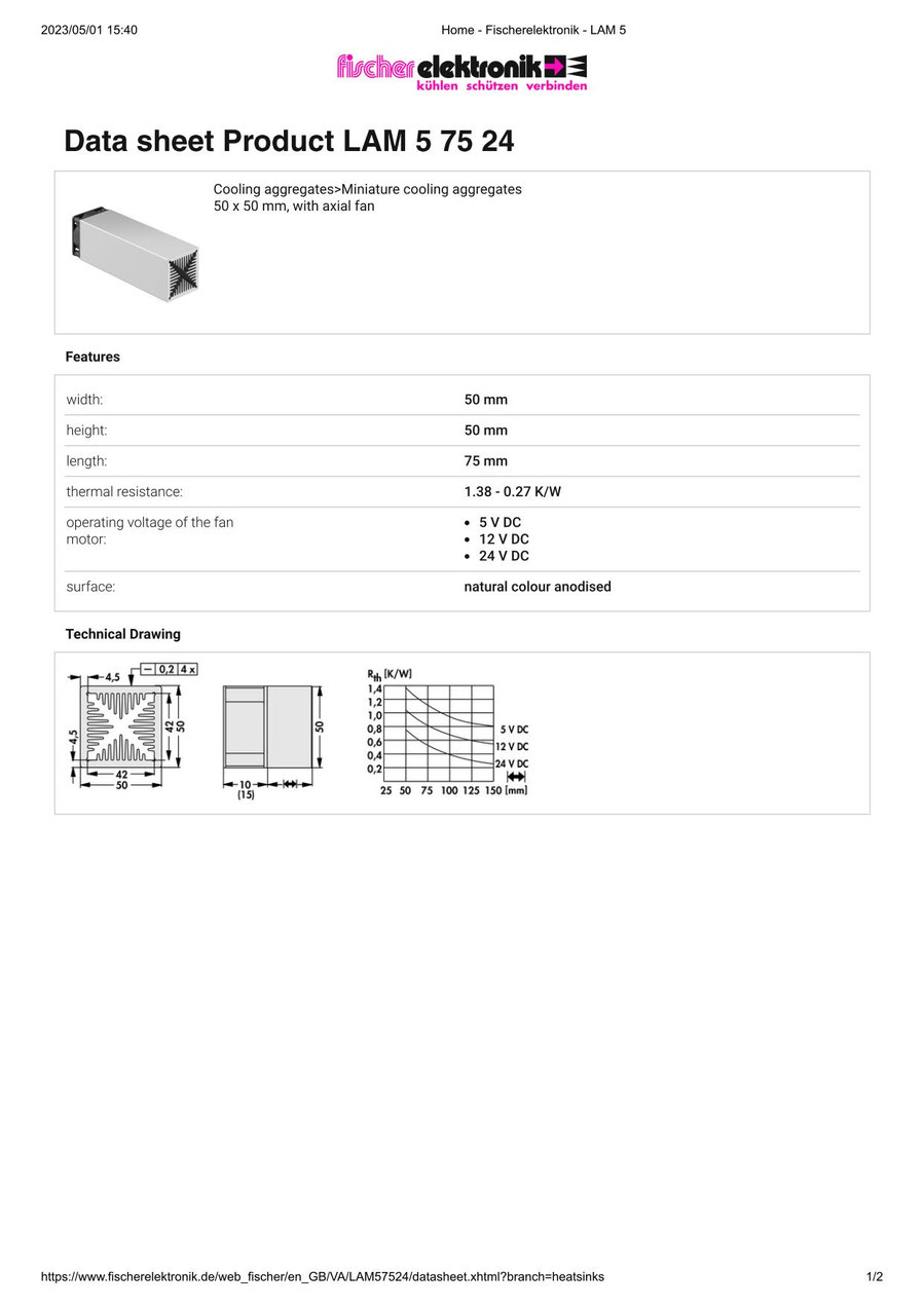 LAM-5-75-24 | 基板実装用軸流ファン付きヒートシンク |Fischer Elektronik