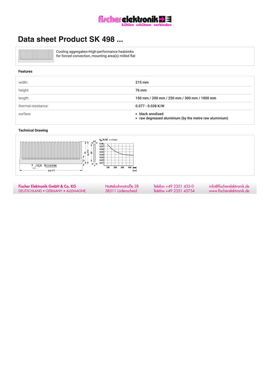 SK 498 | 強制空冷用高機能ヒートシンク | Fischer Elektronik