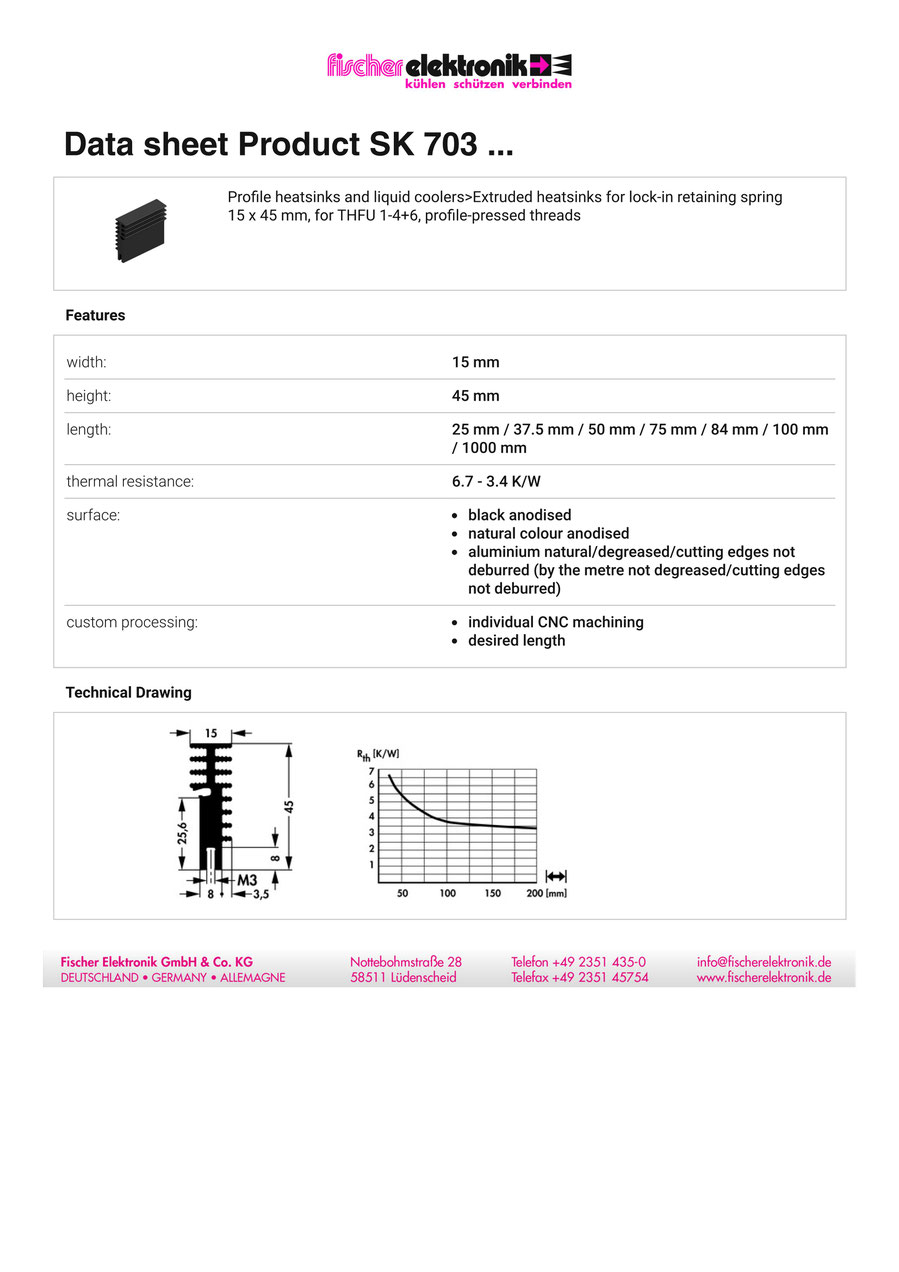 SK-703 | トランジスタクリップ固定 アルミヒートシンク | Fischer Elektronik