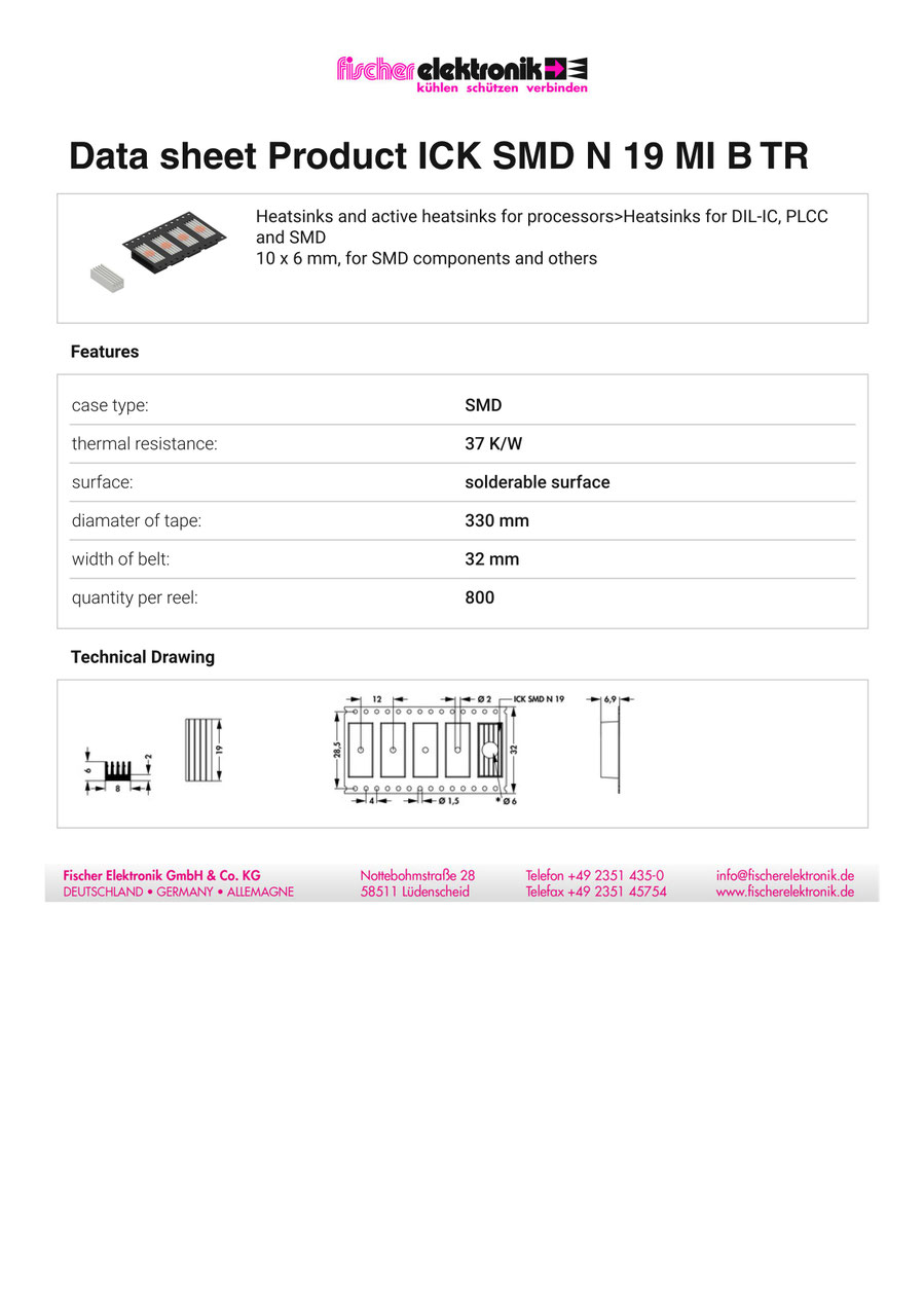ICK SMD N 19 MI B TR | 表面実装デバイス用ヒートシンク | テーピング品
