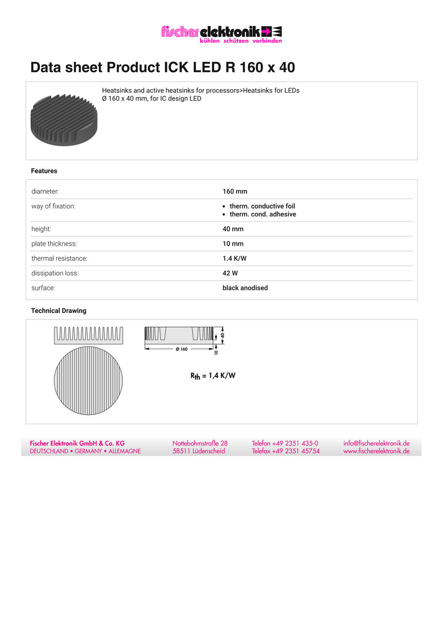 ICK LED R 160 x 40（160mm径）Fischer Elektronik LEDヒートシンク