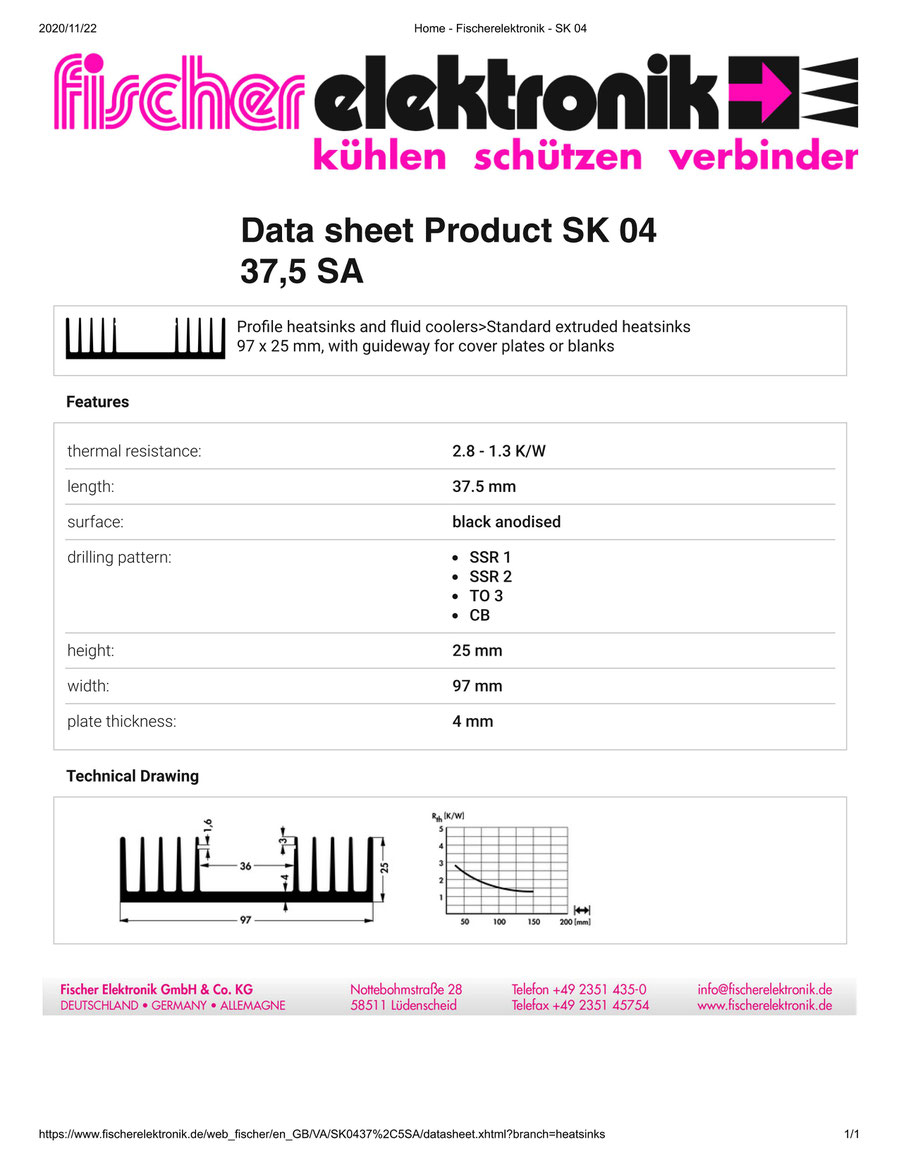 SK04-37,5-SA Fischer フィッシャー 押出成型 ヒートシンク