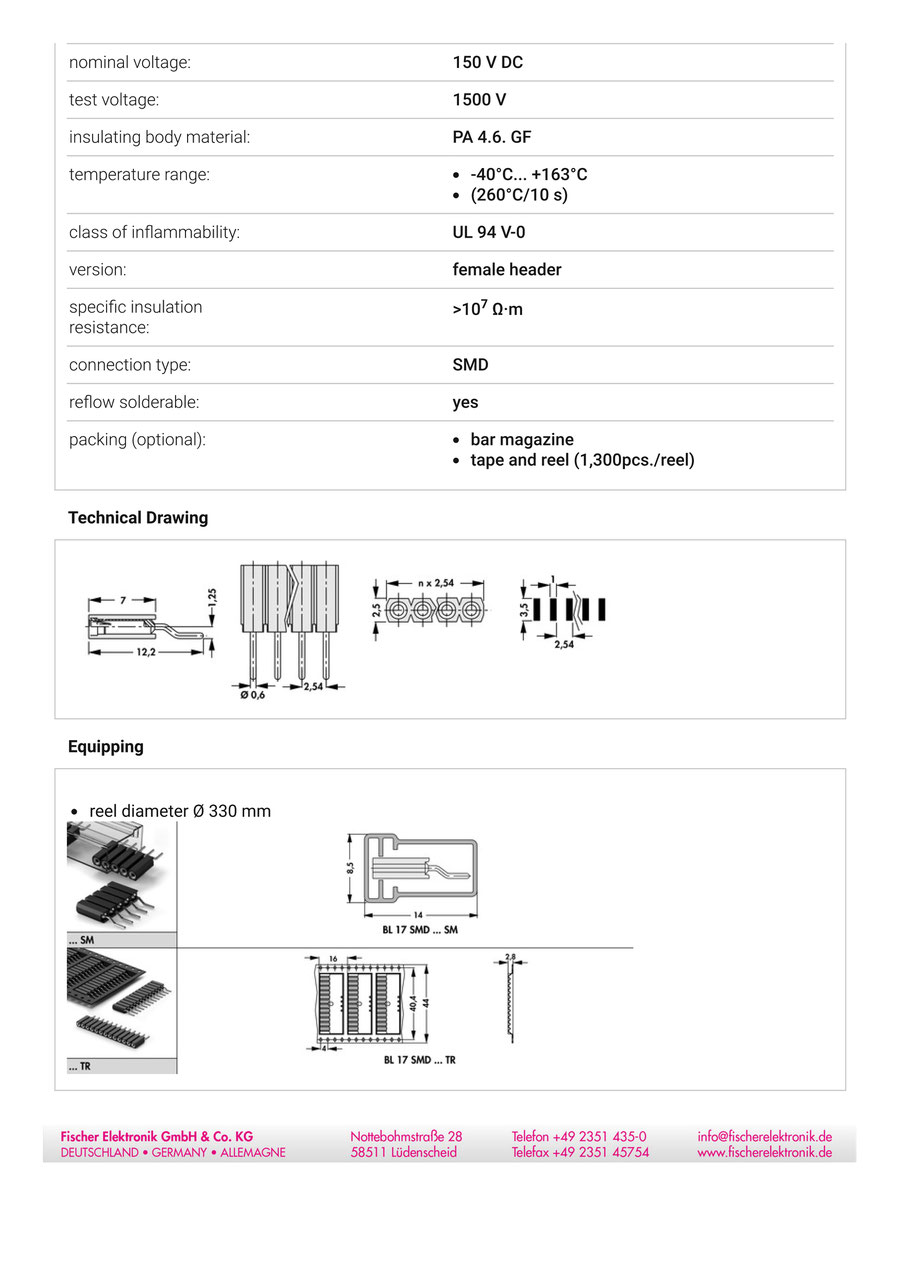 BL-17-SMD-36 | 2.54mmピッチ 表面実装用連結ソケット 36極 ライトアングル