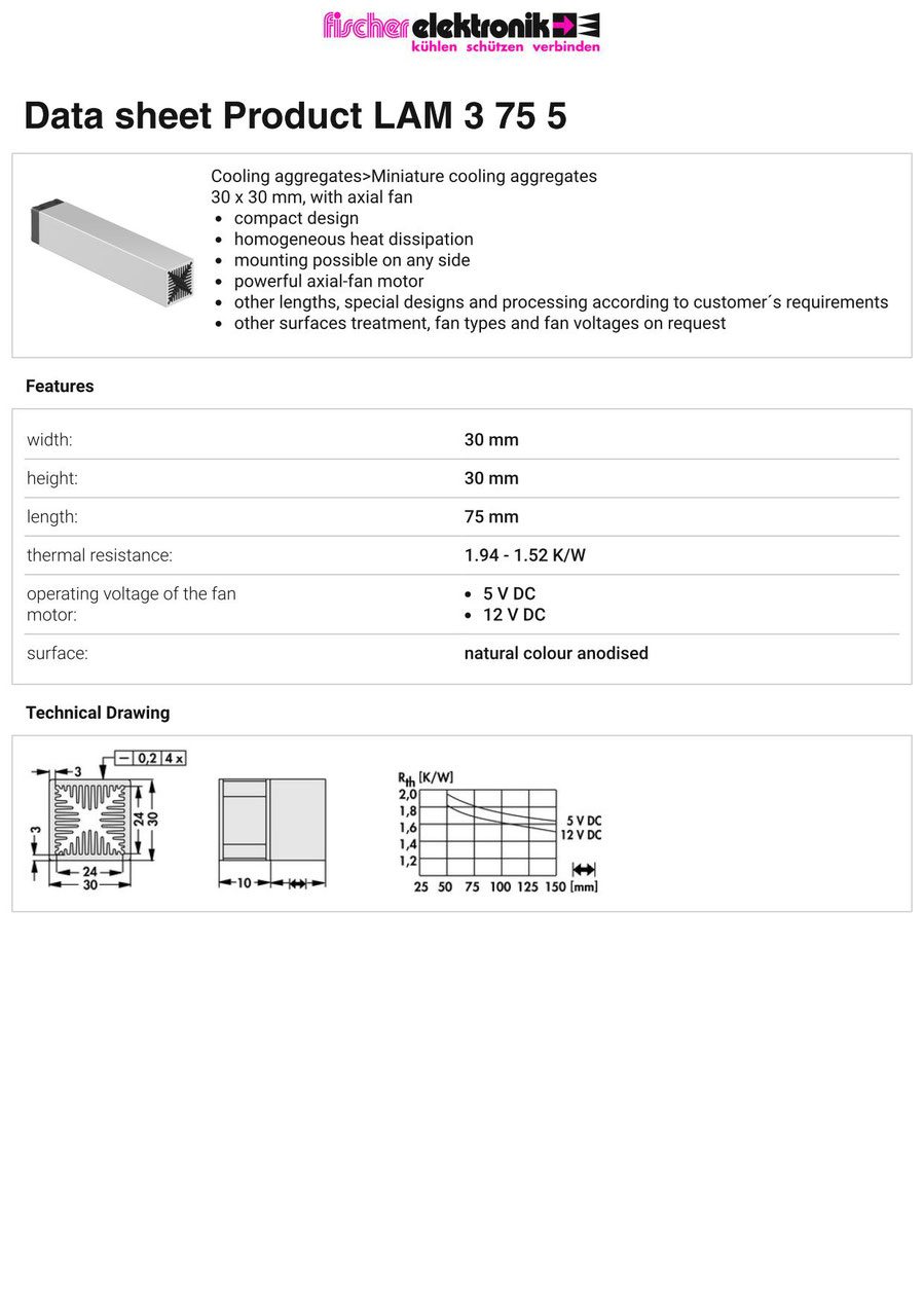 LAM-3-75-5 | 基板実装用軸流ファン付きヒートシンク |Fischer Elektronik