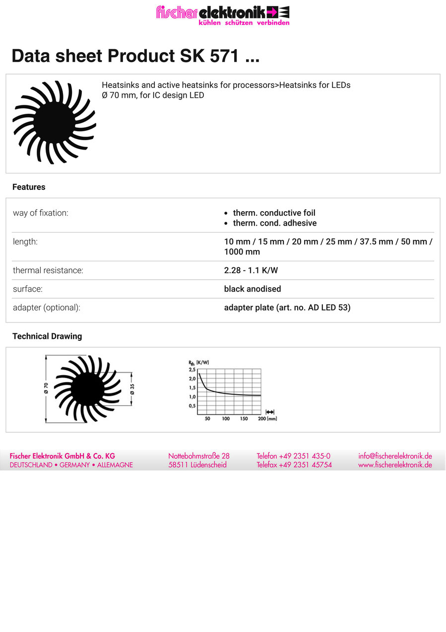 SK-571 | Ø 70 mm | LED用ヒートシンク | Fischer Elektronik