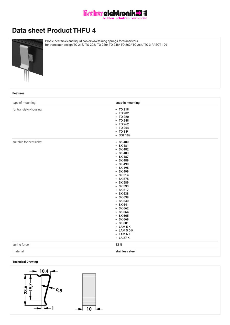 THFU 4 | トランジスタ固定用スプリング | Fischer Elektronik