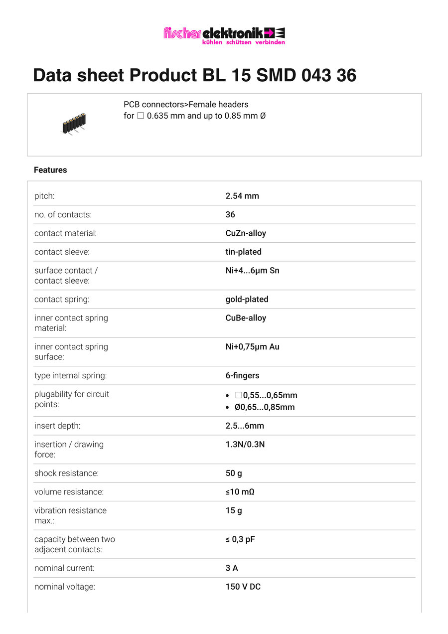 BL-15-SMD-043-36 | 2.54mmピッチ 表面実装用連結ソケット 36極