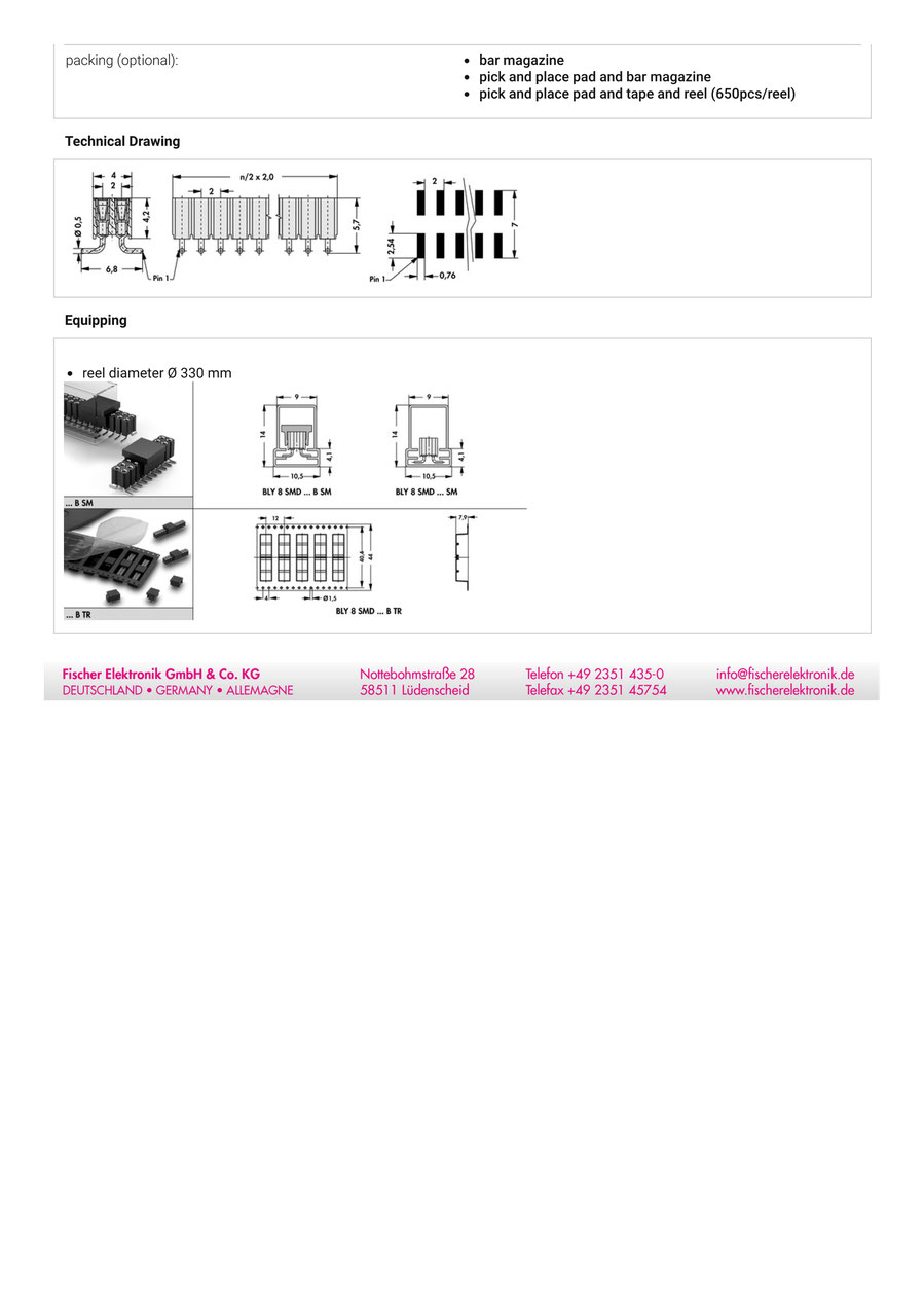 BLY 8 SMD 100 | 2mmピッチ 表面実装用連結ソケット 2列 100極　Fischer Elektronik
