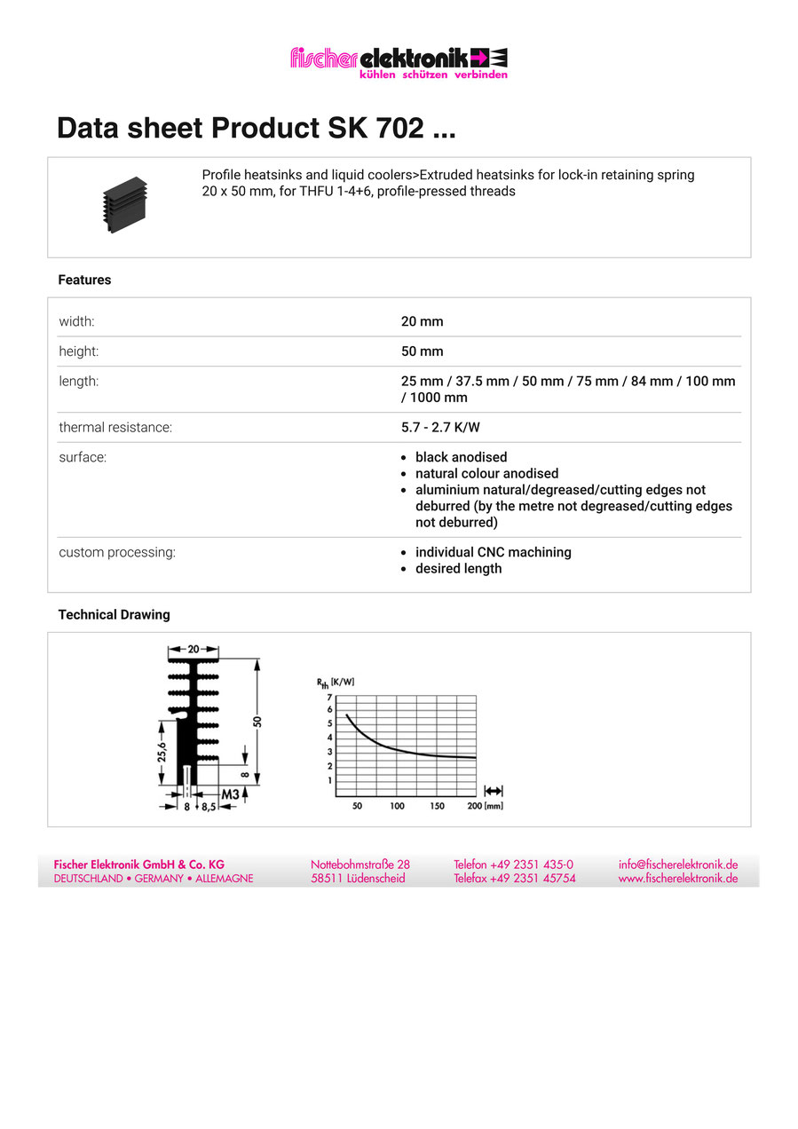 SK-702 | トランジスタクリップ固定 アルミヒートシンク | Fischer Elektronik