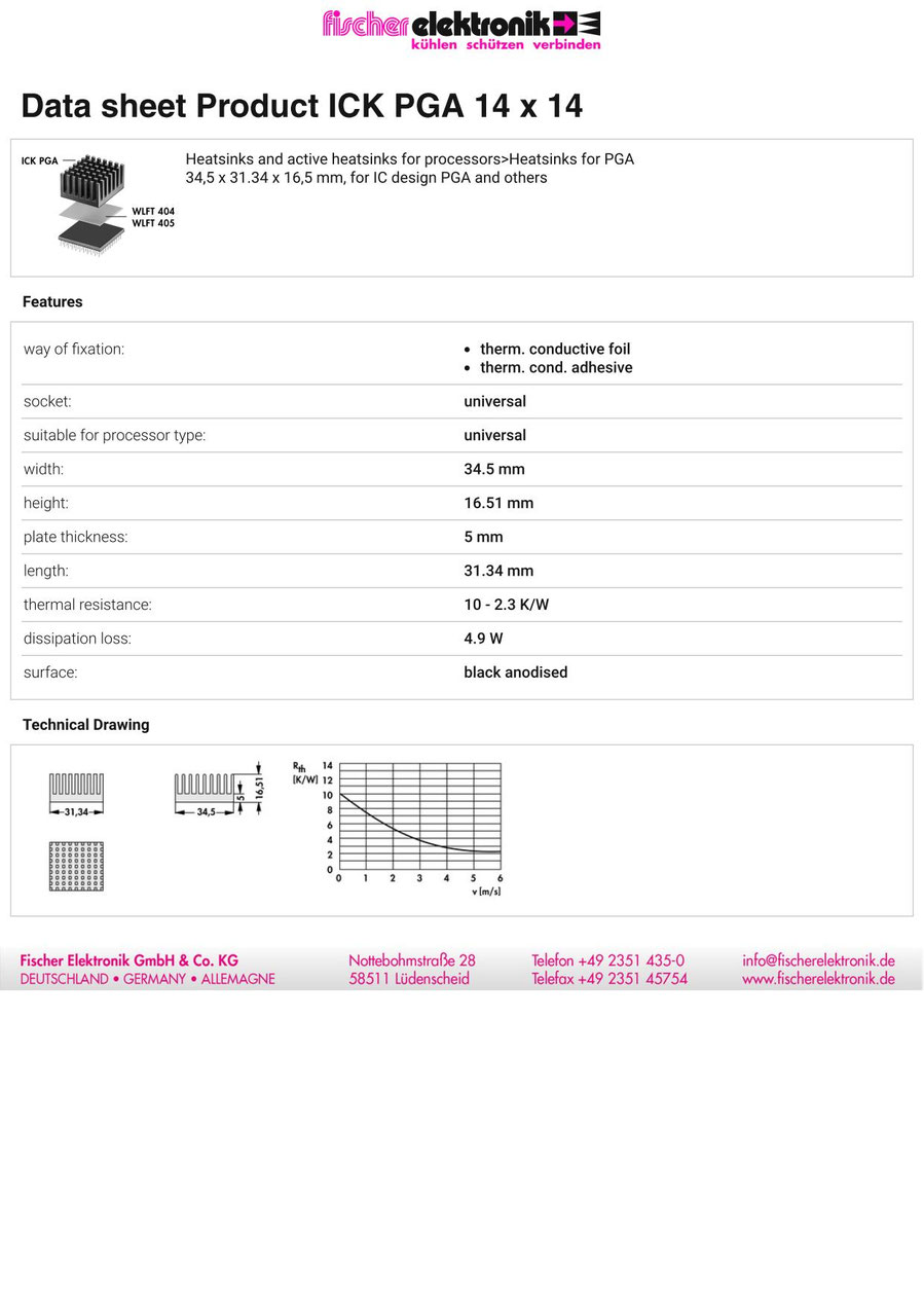 ICK PGA 25 x 25 | PGA用ヒートシンク | Fischer Elektronik