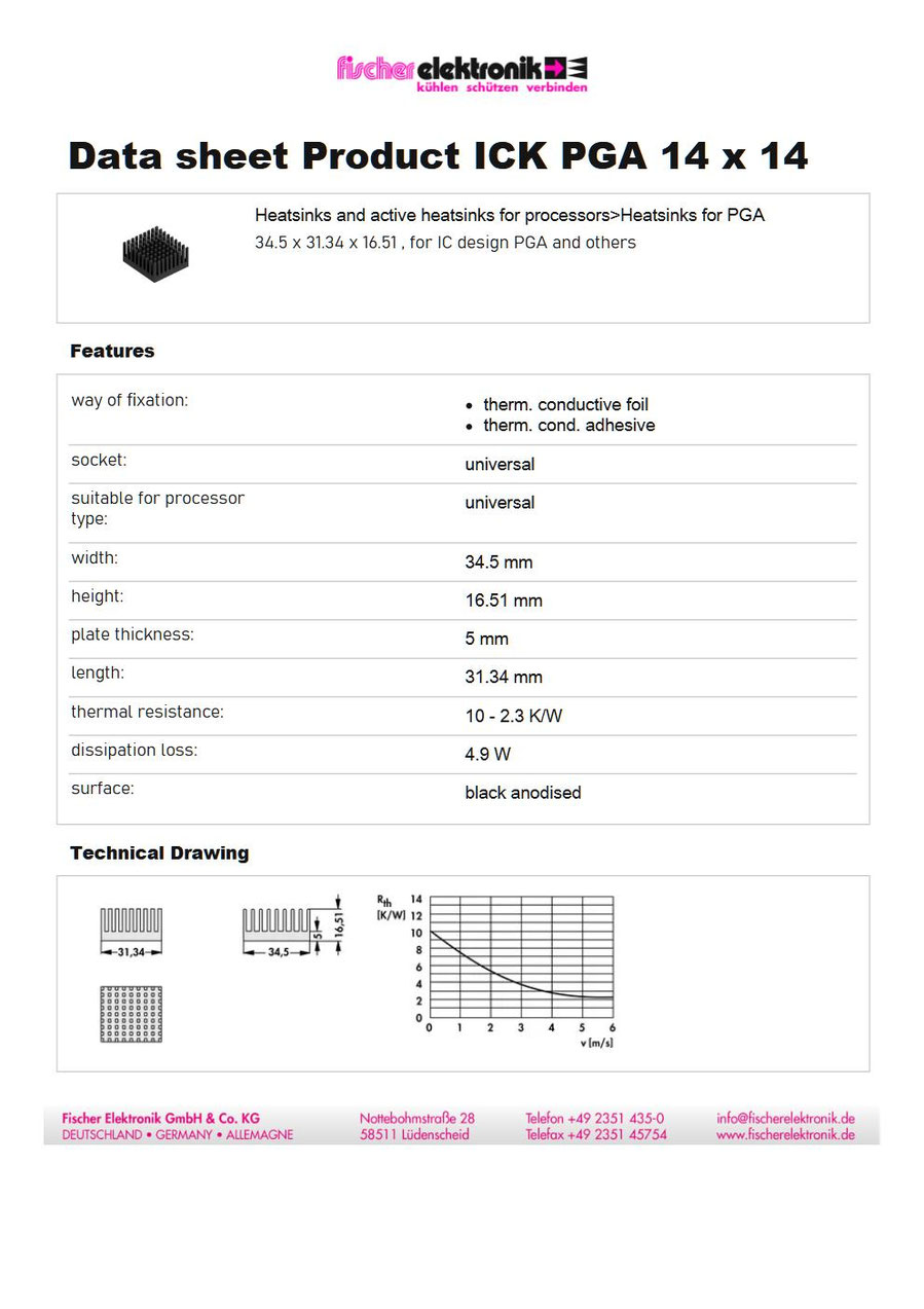 ICK PGA 25 x 25 | PGA用ヒートシンク | Fischer Elektronik