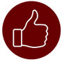 Roter Button mit weissem daumen hoch