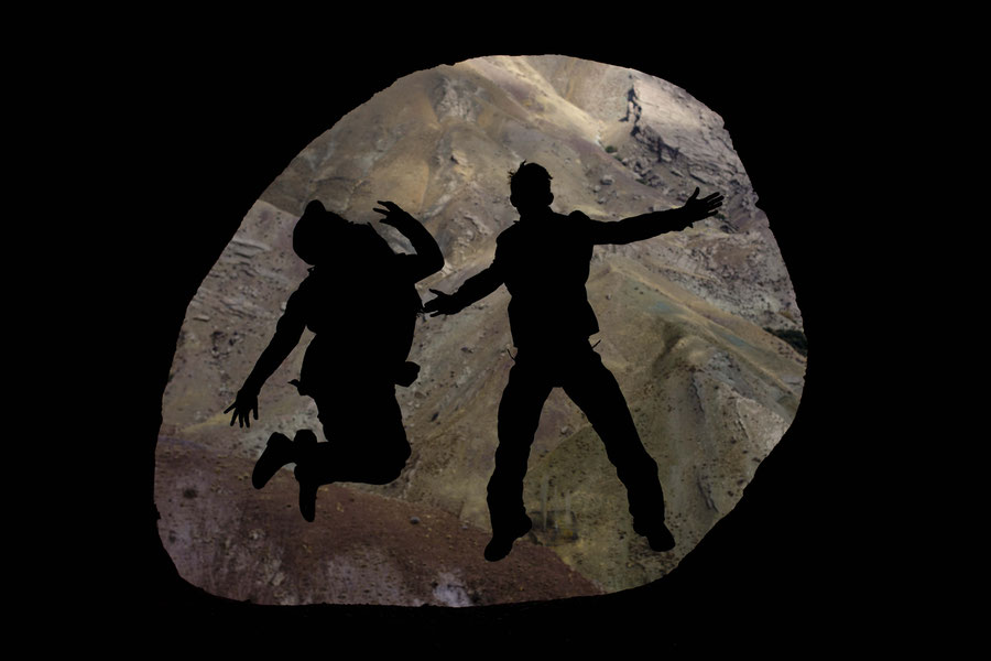 Silhouette jumping, Alamut castle, Qazvin, Iran