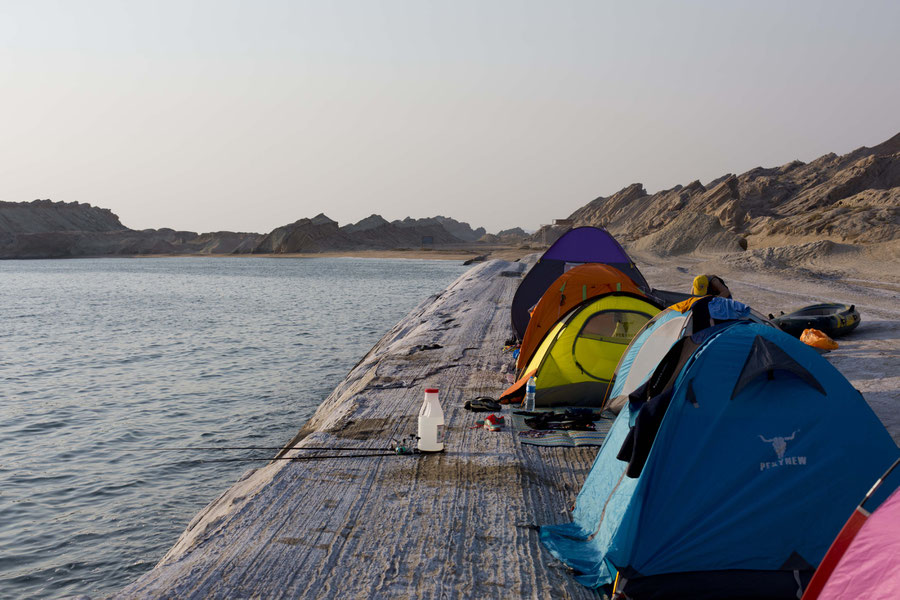 Camping on a line, Persian Gulf, Iran