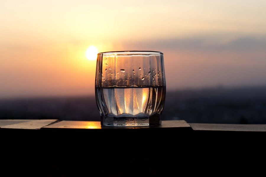 Sunset on a water glass, Jerevan, Armenia